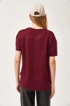 Bordo Bisiklet Yaka Oys Modal Oval Kesim Yumuşak Dokulu Basic T-Shirt BC241115