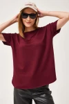 Bordo Bisiklet Yaka Oys Modal Oval Kesim Yumuşak Dokulu Basic T-Shirt BC241115