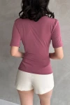 Gül Kurusu Kısa Kol Drapeli Sandy Bluz BCDF-252166