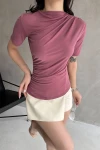 Gül Kurusu Kısa Kol Drapeli Sandy Bluz BCDF-252166