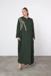Maxi Boy Haki Nakış İşlemeli Örme Viscon Elbise BCVL-25V037