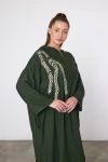 Maxi Boy Haki Nakış İşlemeli Örme Viscon Elbise BCVL-25V037