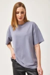 Gri Bisiklet Yaka Basic 2 İplik Rahat Kesim Tişört BC251000