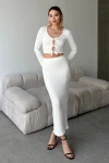 Beyaz Önü Bağlamalı Yumuşak Dokulu Bluz Ve Etekli Alt Üst Takım BCZK-25SA329-SA334