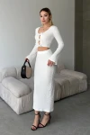 Beyaz Önü Bağlamalı Yumuşak Dokulu Bluz Ve Etekli Alt Üst Takım BCZK-25SA329-SA334