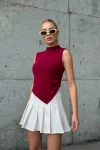 Kadın Bordo Balıkçı Önü Asimetrik Büzgü Detaylı Crop Bluz BCZK-25SA340