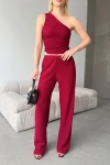 Bordo Rahat Kalıp Yumuşak Dokulu Palazzo Pantolon BCZK-25SA326