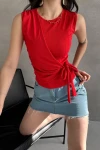 Kırmızı Askılı Önü Kruvaze Bağlamalı Bluz BCDF-252180
