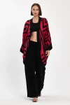 Maxi Boy Kırmızı Baskılı Kimono Ve Pantolon Dokuma Viscon Alt Üst Takım BCVL-251061