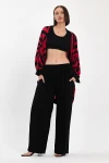 Maxi Boy Kırmızı Baskılı Kimono Ve Pantolon Dokuma Viscon Alt Üst Takım BCVL-251061