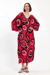 Maxi Boy Kırmızı Baskılı Dokuma Viscon Elbise BCVL-251067
