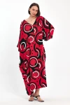 Maxi Boy Kırmızı Baskılı Dokuma Viscon Elbise BCVL-251067