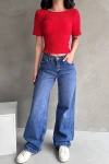 Kırmızı Sırt Dekolteli Basic Gofre Bluz BCDF-252170