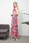 Kırmızı V Yaka Kolsuz Maxi Boy Örme Viscon Elbise BCVS-252054