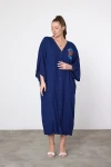 Maxi Boy Lacivert Nakış İşlemeli Dokuma Viscon Elbise BCVL-25V038