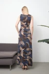 Lacivert V Yaka Kolsuz Maxi Boy Örme Viscon Elbise BCVS-252054
