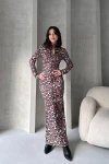 Leopar Öpücük Yaka Maxi Boy Desenli Elbise BCDF-252148