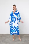 Maxi Boy Mavi Baskılı Dokuma Viscon Elbise BCVL-25905