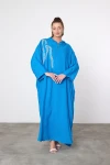 Maxi Boy Mavi Nakış İşlemeli Örme Viscon Elbise BCVL-25V037
