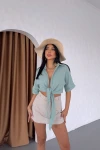 Mint Müslin Keten Bağlamalı Bluz BCBT-251000