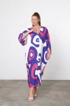 Maxi Boy Mor Baskılı Dokuma Viscon Elbise BCVL-25905