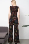Multi Desenli Beli Kuşaklı Örme Viscon Tulum BCVS-252087