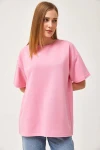 Pembe Bisiklet Yaka Basic 2 İplik Rahat Kesim Tişört BC251000