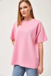 Pembe Bisiklet Yaka Basic 2 İplik Rahat Kesim Tişört BC251000