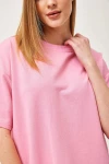 Pembe Bisiklet Yaka Basic 2 İplik Rahat Kesim Tişört BC251000