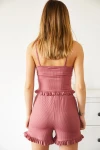 Pembe İp Askılı Fırfırlı Pamuklu Ev Giyimi Pijama Takım BC241122