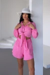 Pembe Müslin Keten Şortlu Alt Üst Takım BCBT-251001