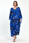 Maxi Boy Saks Baskılı Dokuma Viscon Elbise BCVL-251067