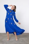 Maxi Boy Saks Nakış İşlemeli Dokuma Viscon Elbise BCVL-25917