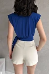 Saks Omuzu Vatkalı Beli Kuşaklı Bluz BCDF-252160