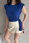 Saks Omuzu Vatkalı Beli Kuşaklı Bluz BCDF-252160