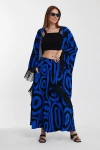 Maxi Boy Saks Püskül Detaylı Kimono Ve Bol Kesim Pantolon Dokuma Viscon Alt Üst Takım BCVL-251018