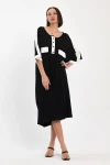 Maxi Boy Siyah Baskılı Dokuma Viscon Elbise BCVL-251066