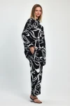 Maxi Boy Siyah Baskılı Tunik Ve Pantolon Dokuma Viscon Alt Üst Takım BCVL-251055