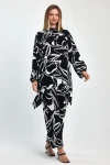 Maxi Boy Siyah Baskılı Tunik Ve Pantolon Dokuma Viscon Alt Üst Takım BCVL-251055
