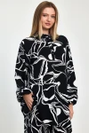 Maxi Boy Siyah Baskılı Tunik Ve Pantolon Dokuma Viscon Alt Üst Takım BCVL-251055
