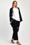 Maxi Boy Siyah Beyaz Baskılı Kimono Ve Pantolon Dokuma Viscon Alt Üst Takım BCVL-251084