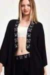 Maxi Boy Siyah Fuşya Nakış İşlemeli Ceket Ve Pantolon Dokuma Viscon Alt Üst Takım BCVL-251056