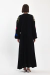 Maxi Boy Siyah Hakim Yaka Nakış İşlemeli Uzun Dokuma Elbise BCVL-24915