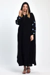 Maxi Boy Siyah Kapüşonlu Nakış İşlemeli Örme Viscon Elbise BCVL-25981