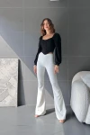 Siyah Kare Yaka Şerit Detaylı Bluz BCDF-242111