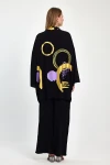 Maxi Boy Siyah Mor Baskılı Kimono Ve Pantolon Dokuma Viscon Alt Üst Takım BCVL-251084