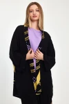 Maxi Boy Siyah Mor Baskılı Kimono Ve Pantolon Dokuma Viscon Alt Üst Takım BCVL-251084