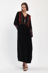 Maxi Boy Siyah Nakış İşlemeli Dokuma Viscon Elbise BCVL-251070