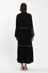 Maxi Boy Siyah Nakış İşlemeli Dokuma Viscon Elbise BCVL-25967