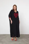 Maxi Boy Siyah Nakış İşlemeli Dokuma Viscon Elbise BCVL-25V034